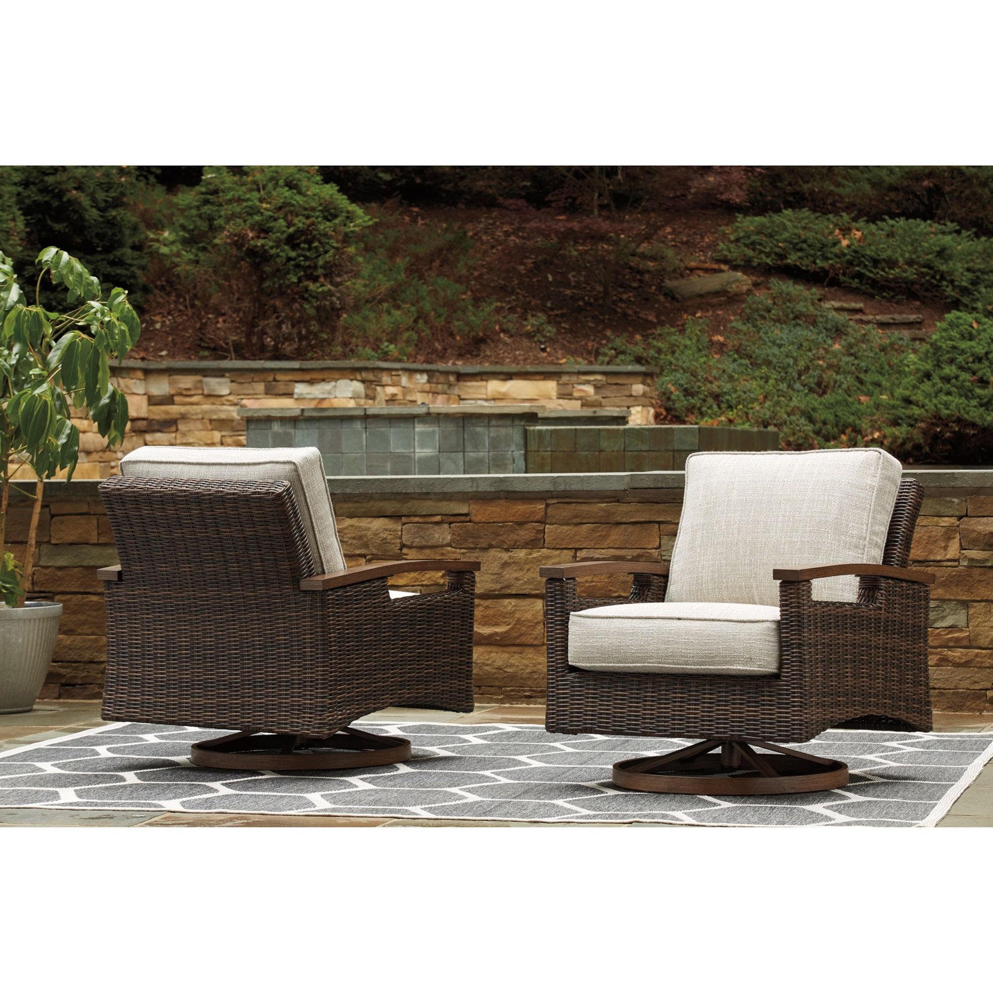 Signature Design by Ashley Paradise Trail AFIP750821 Set of 2 Resin Wicker Swivel Lounge